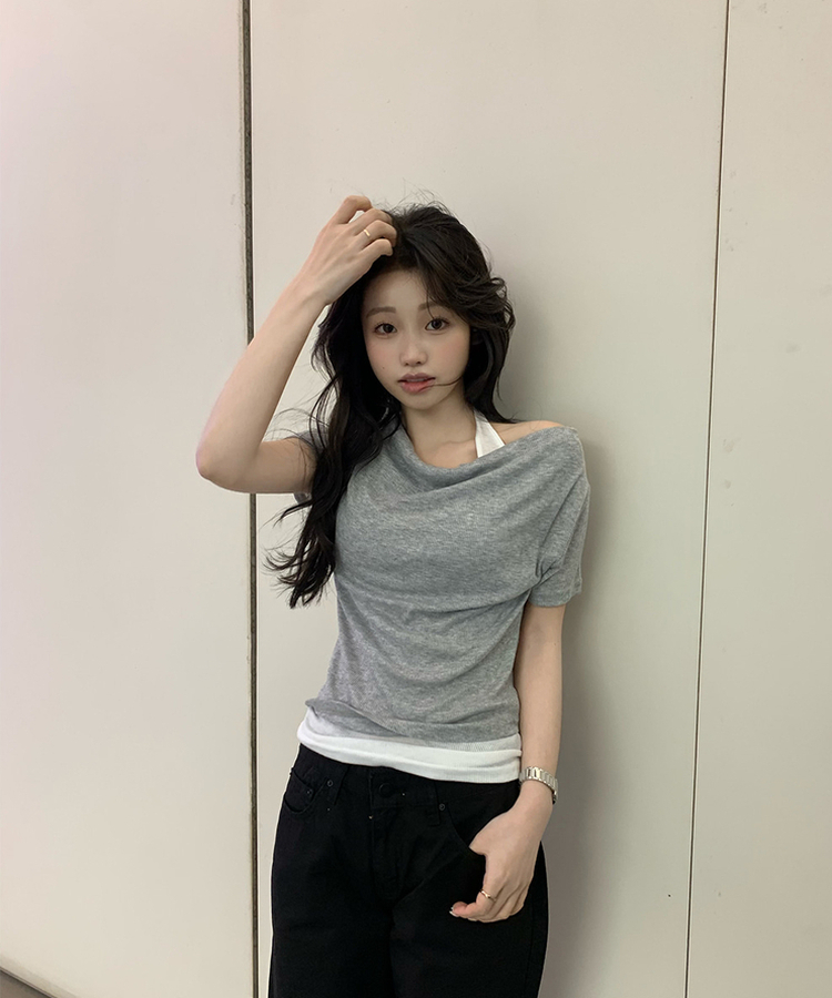 ホルターレイヤードTシャツ GRAY
