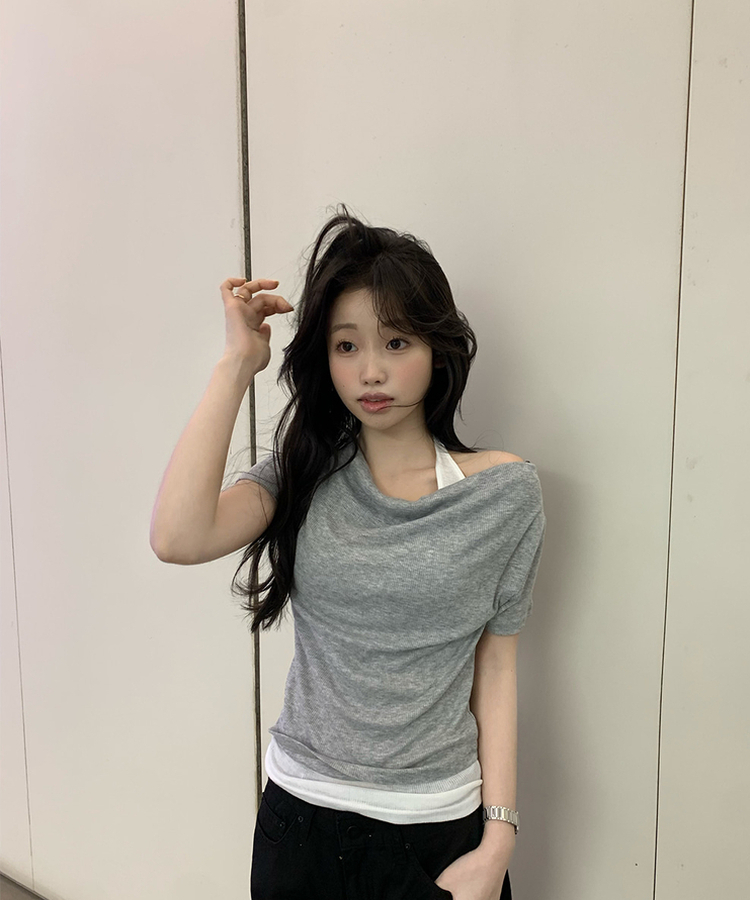 ホルターレイヤードTシャツ GRAY