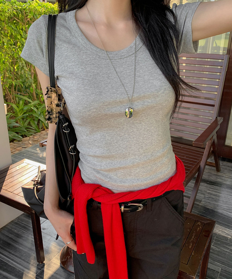 Uネックコットン半袖Tシャツ(7color) GRAY