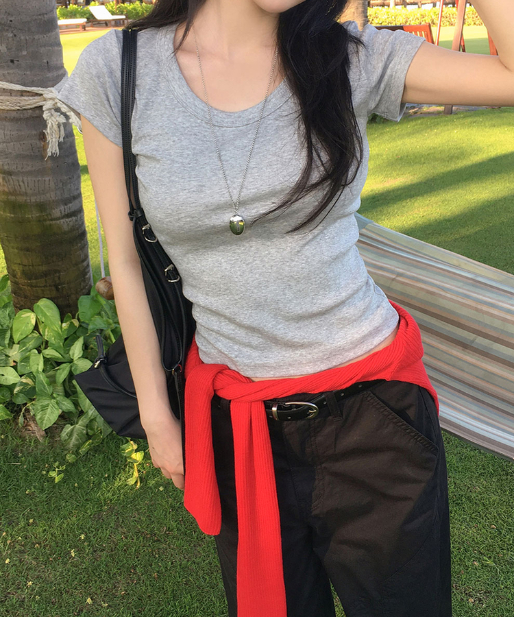 Uネックコットン半袖Tシャツ(7color) GRAY