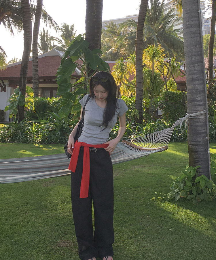 Uネックコットン半袖Tシャツ(7color) GRAY