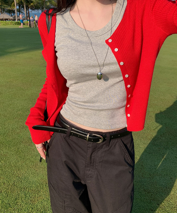 Uネックコットン半袖Tシャツ(7color) GRAY