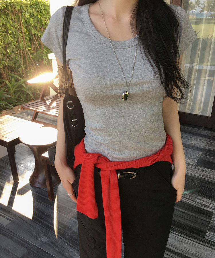 Uネックコットン半袖Tシャツ(7color) GRAY