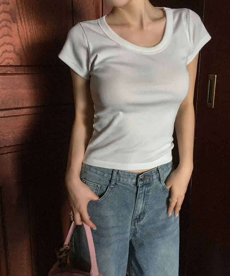 Uネックコットン半袖Tシャツ(7color) IVORY