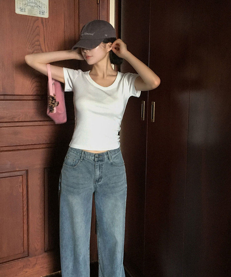 Uネックコットン半袖Tシャツ(7color) IVORY