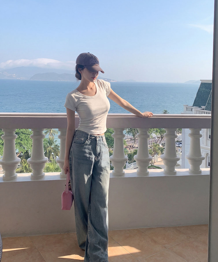 Uネックコットン半袖Tシャツ(7color) IVORY