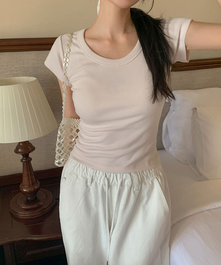 Uネックコットン半袖Tシャツ(7color) PINK