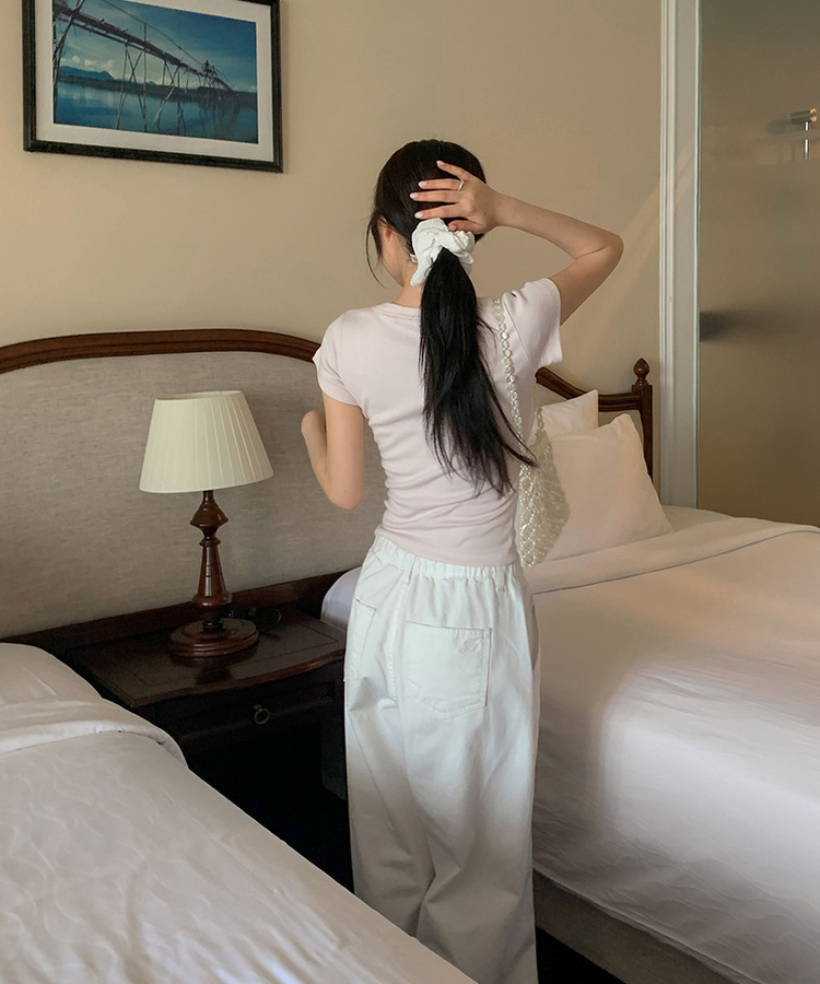 Uネックコットン半袖Tシャツ(7color) PINK