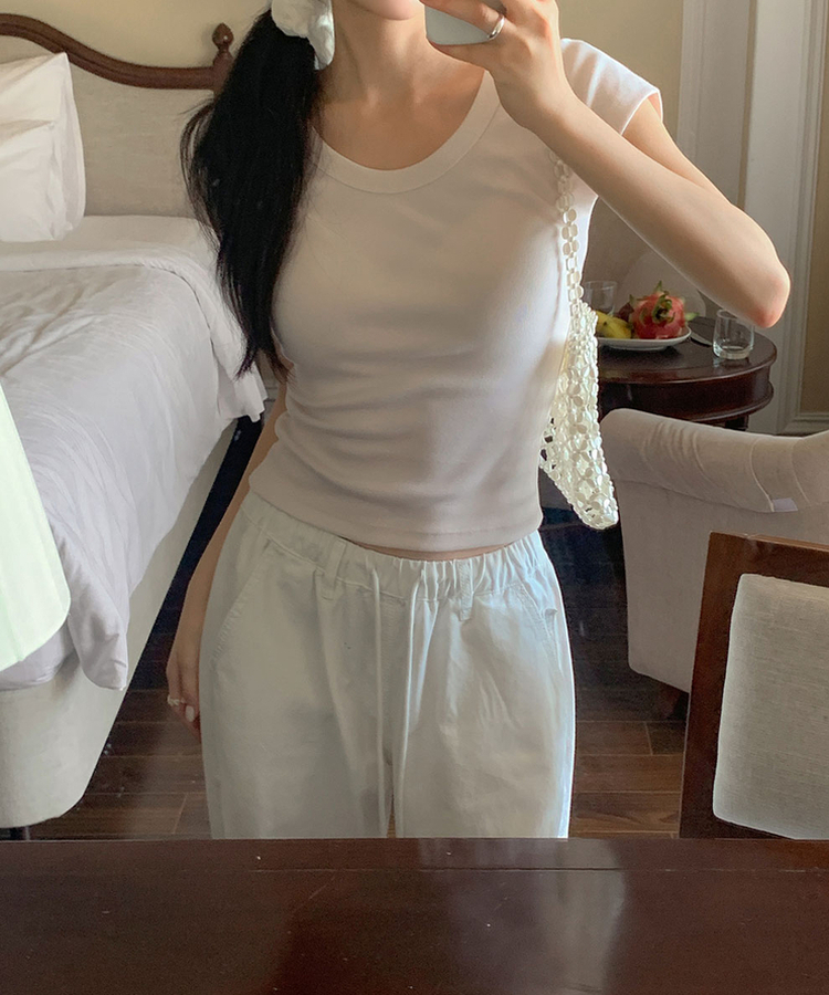 Uネックコットン半袖Tシャツ(7color) PINK