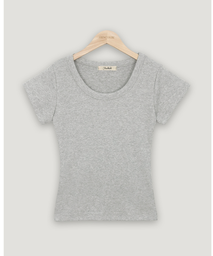 Uネックコットン半袖Tシャツ(7color)