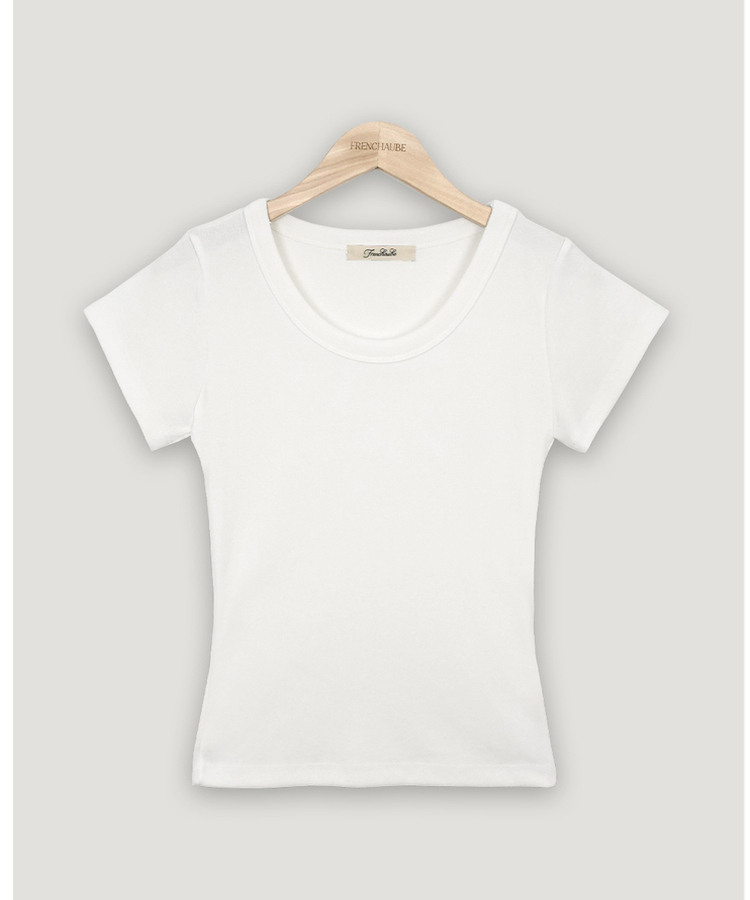 Uネックコットン半袖Tシャツ(7color)