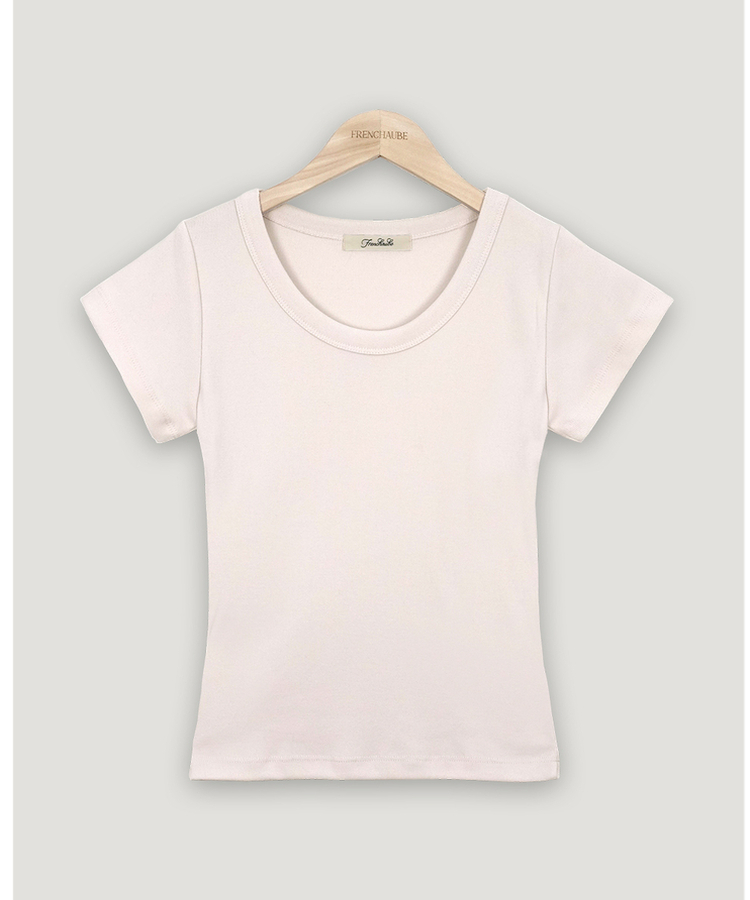 Uネックコットン半袖Tシャツ(7color)