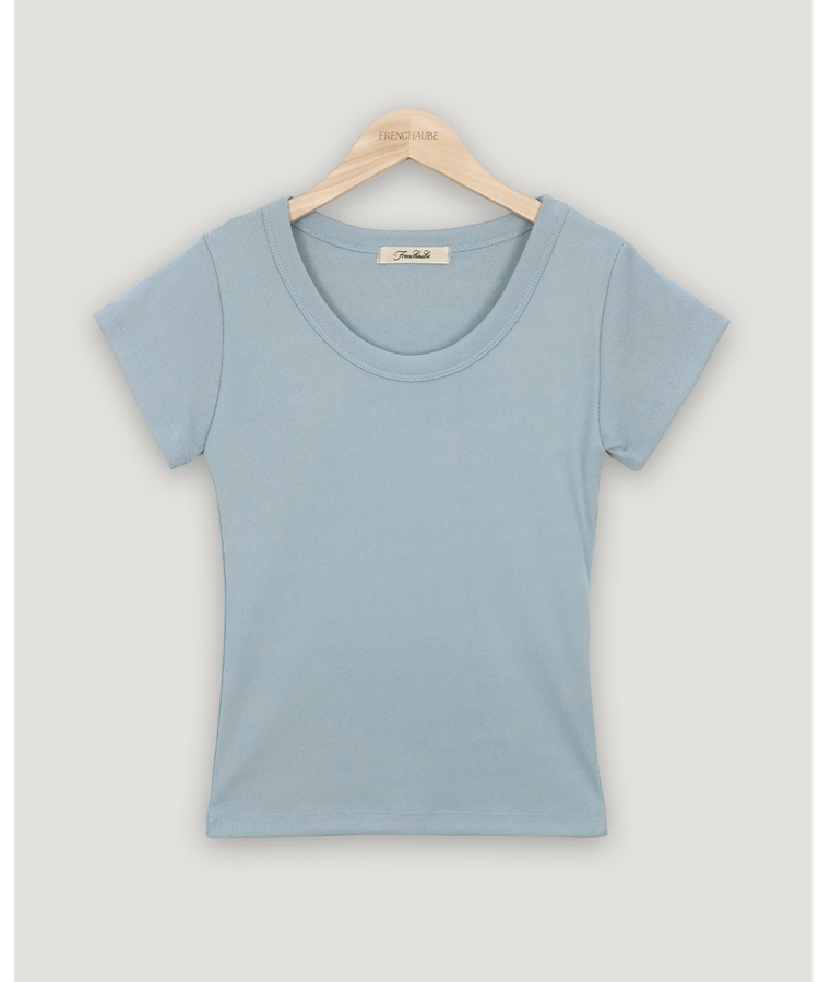 Uネックコットン半袖Tシャツ(7color)