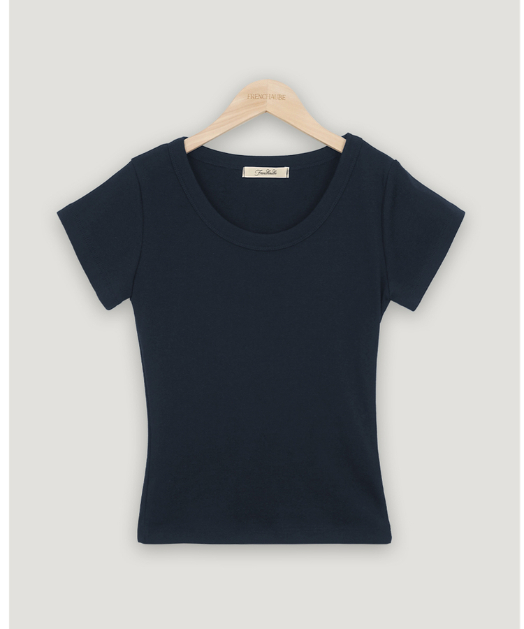 Uネックコットン半袖Tシャツ(7color)