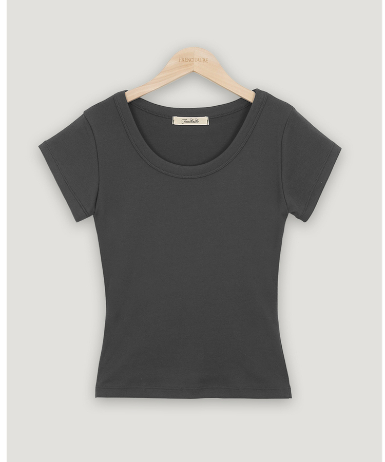 Uネックコットン半袖Tシャツ(7color)