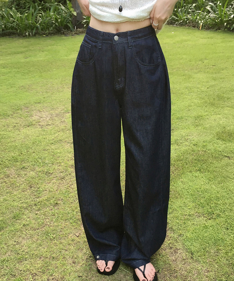 ピンテックワイドデニムパンツ BLACK DENIM