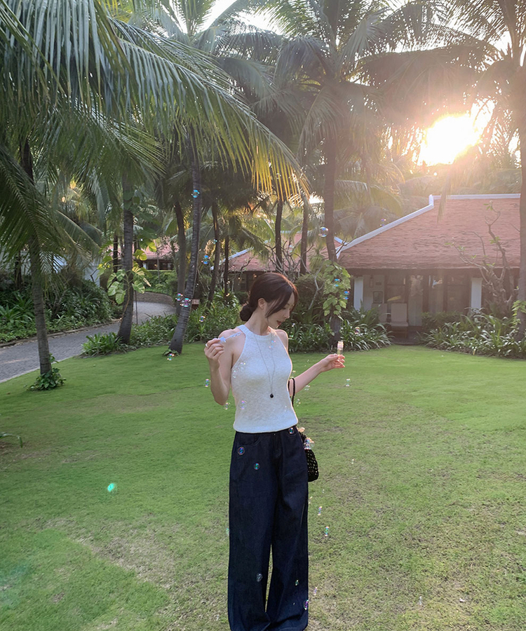 ピンテックワイドデニムパンツ BLACK DENIM