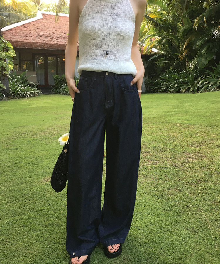 ピンテックワイドデニムパンツ BLACK DENIM