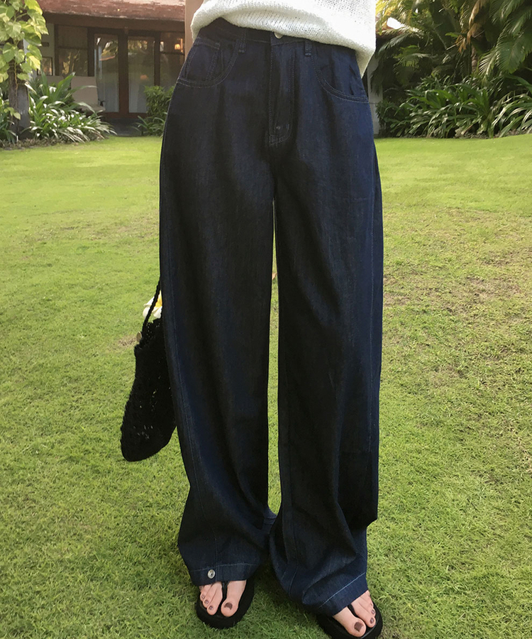 ピンテックワイドデニムパンツ BLACK DENIM