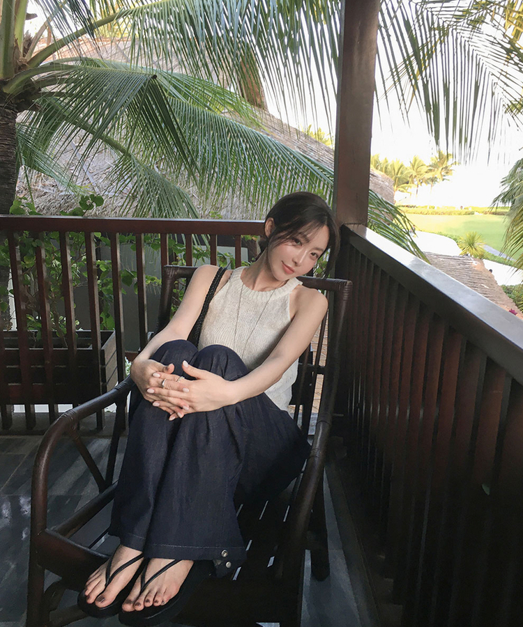 ピンテックワイドデニムパンツ BLACK DENIM