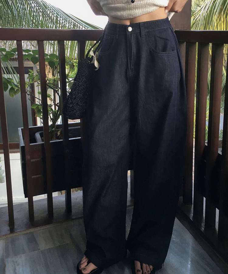 ピンテックワイドデニムパンツ BLACK DENIM