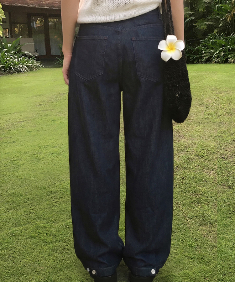 ピンテックワイドデニムパンツ BLACK DENIM