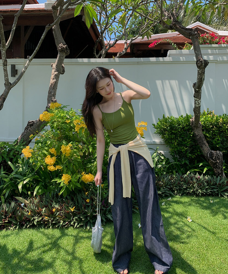 ピンテックワイドデニムパンツ DEEP BLUE