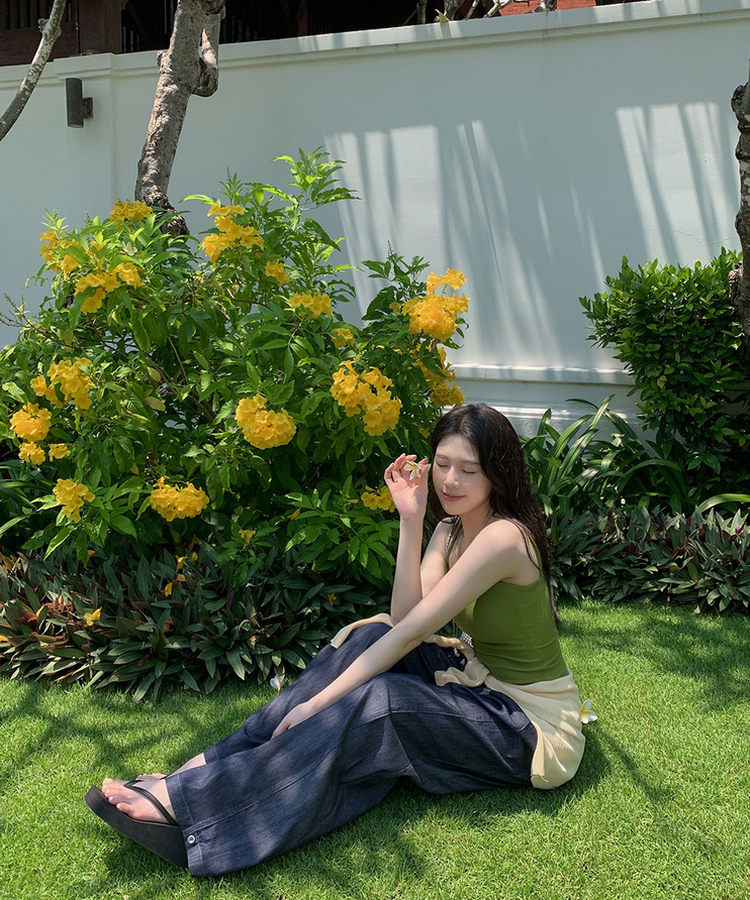 ピンテックワイドデニムパンツ DEEP BLUE