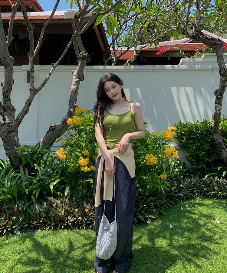 ピンテックワイドデニムパンツ DEEP BLUE