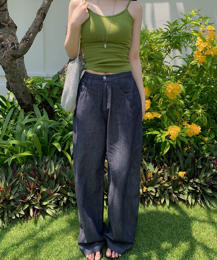 ピンテックワイドデニムパンツ DEEP BLUE