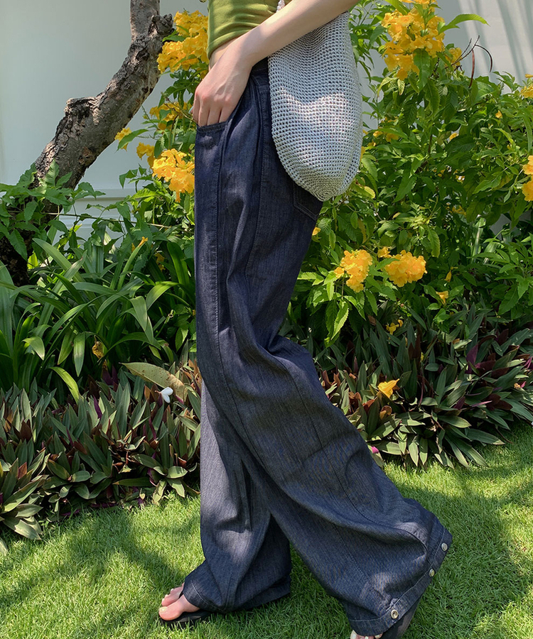 ピンテックワイドデニムパンツ DEEP BLUE