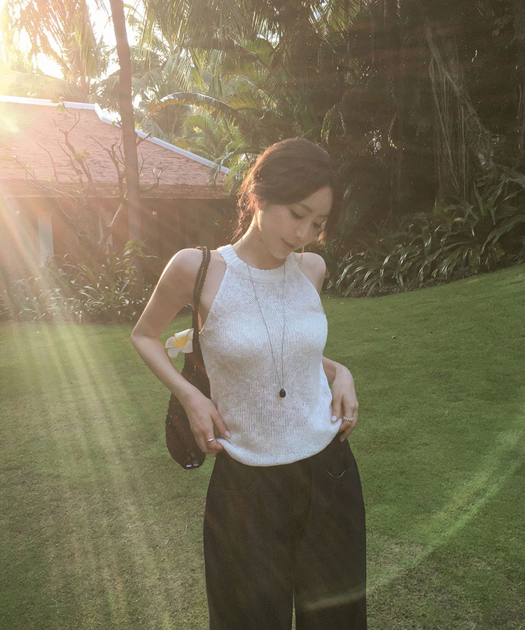 ホルターネックメッシュキャミソール(5color) IVORY