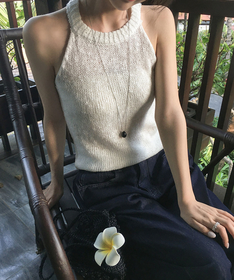 ホルターネックメッシュキャミソール(5color) IVORY