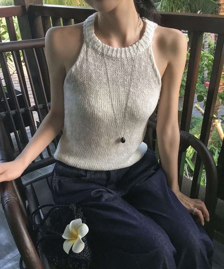 ホルターネックメッシュキャミソール(5color) IVORY