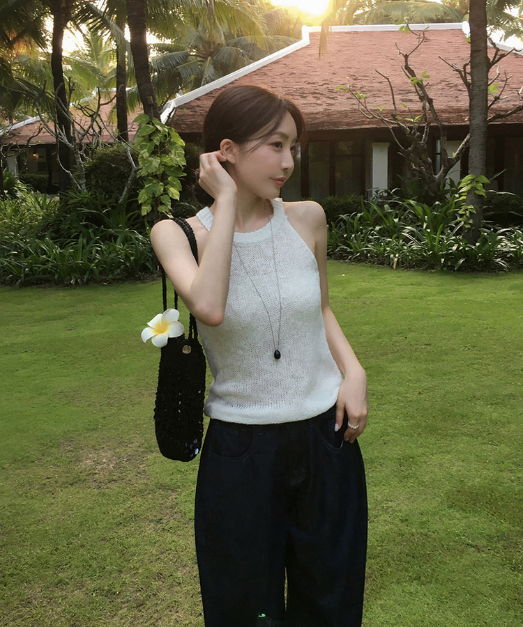 ホルターネックメッシュキャミソール(5color) IVORY