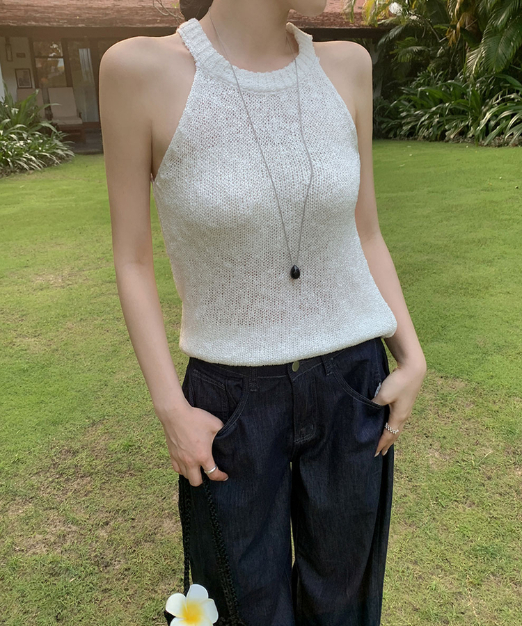 ホルターネックメッシュキャミソール(5color) IVORY