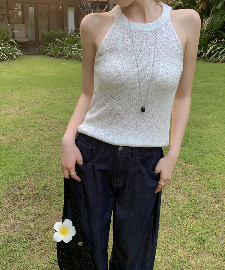 ホルターネックメッシュキャミソール(5color) IVORY