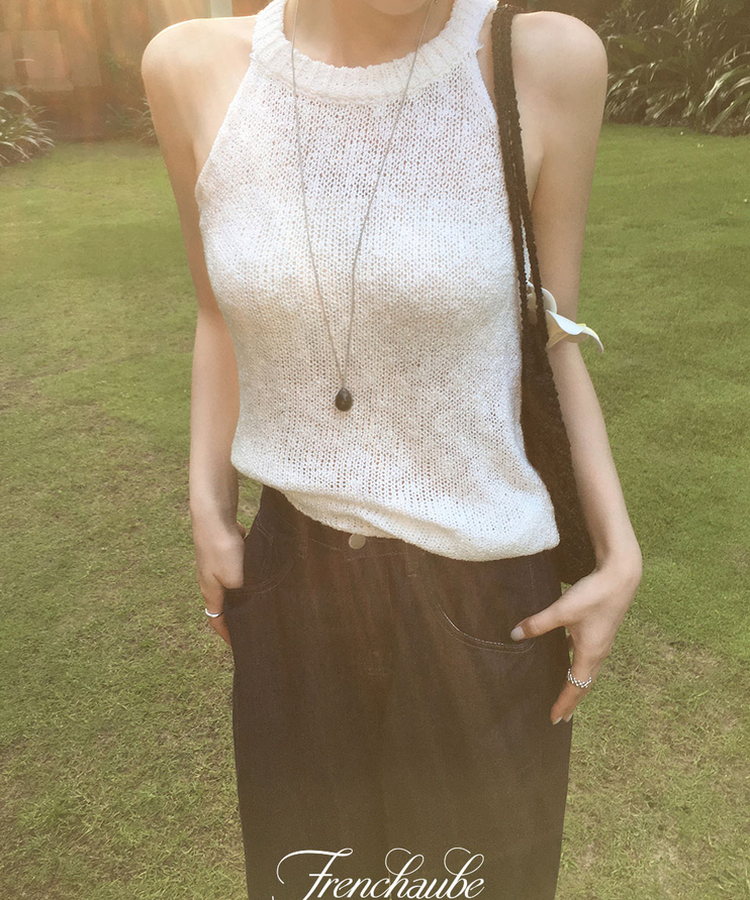 ホルターネックメッシュキャミソール(5color) IVORY