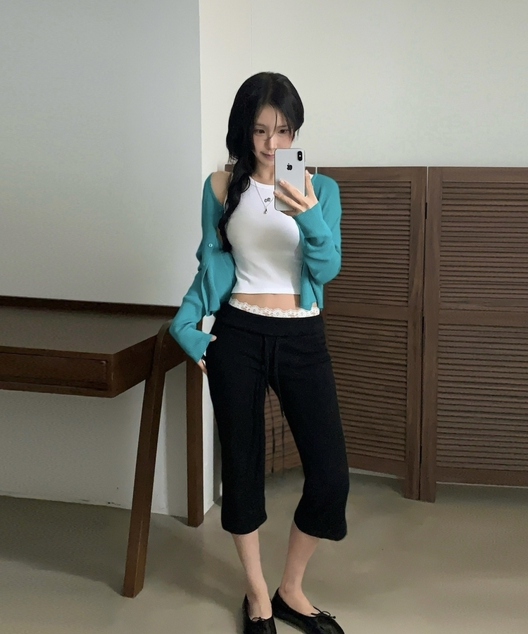 ラウンドネック長袖ニットカーディガン(7color) MINT