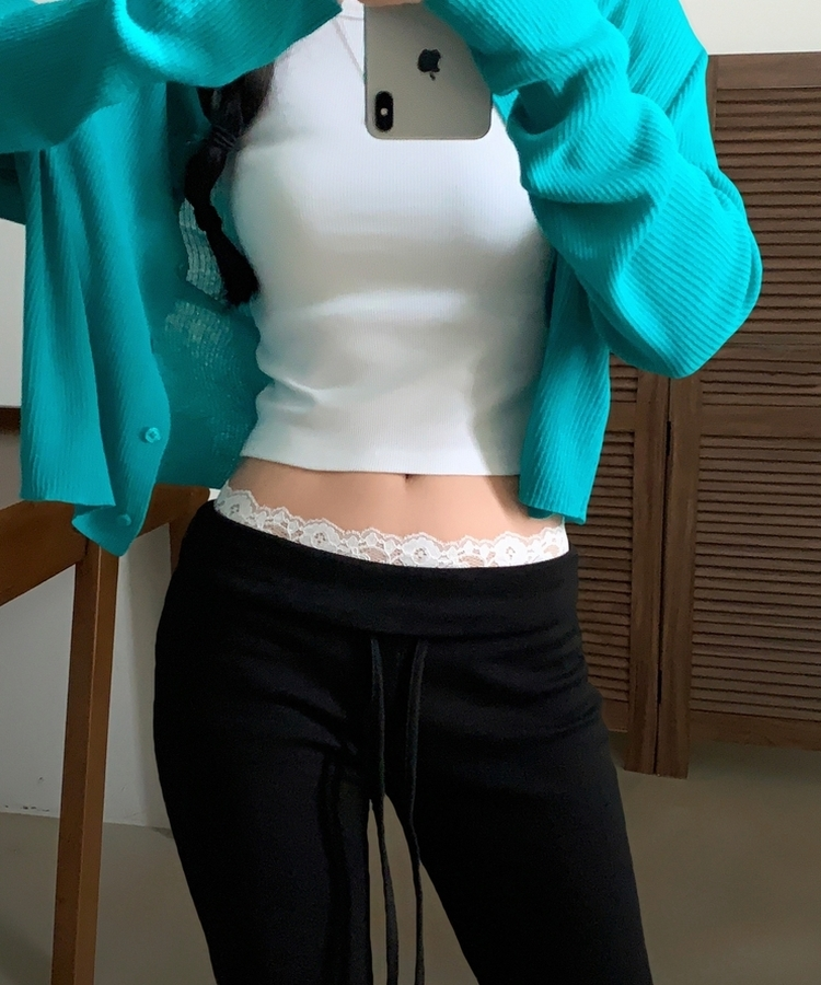 ラウンドネック長袖ニットカーディガン(7color) MINT