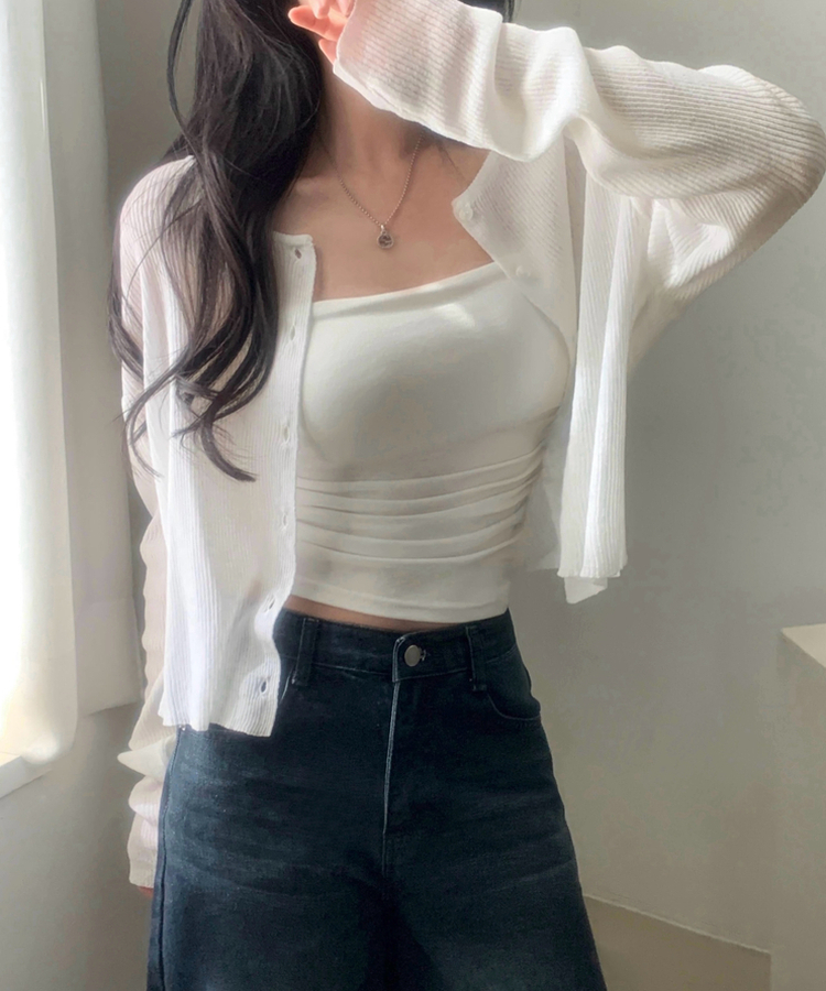 ラウンドネック長袖ニットカーディガン(7color) IVORY