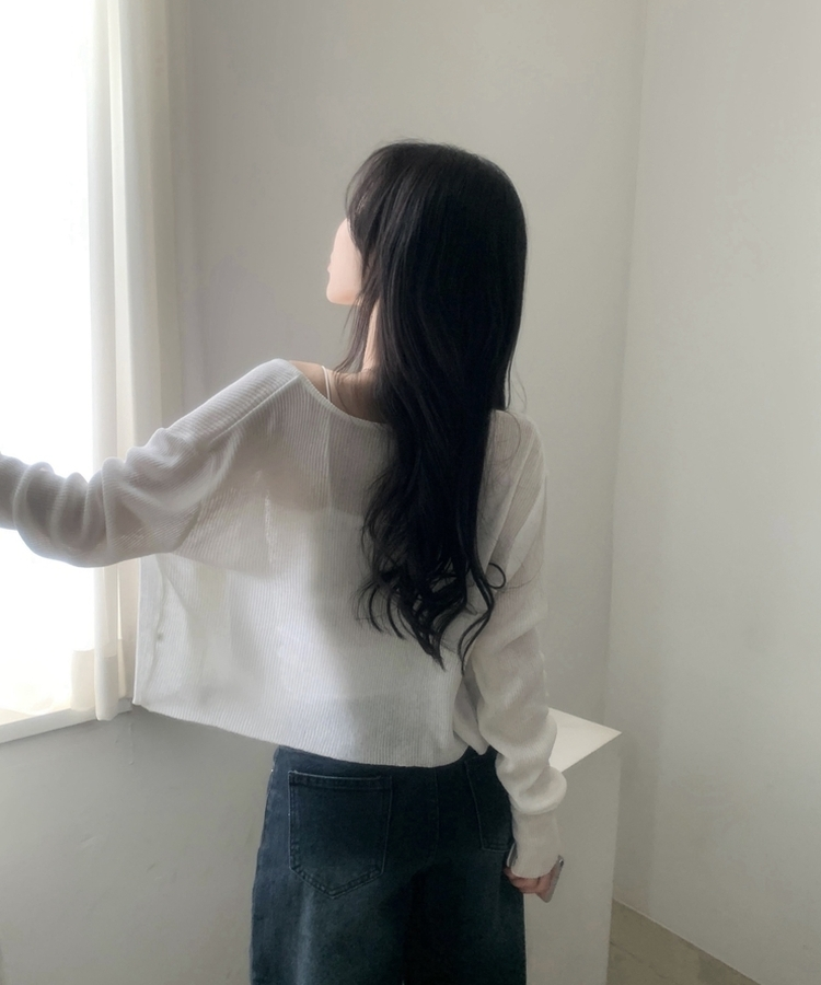 ラウンドネック長袖ニットカーディガン(7color) IVORY