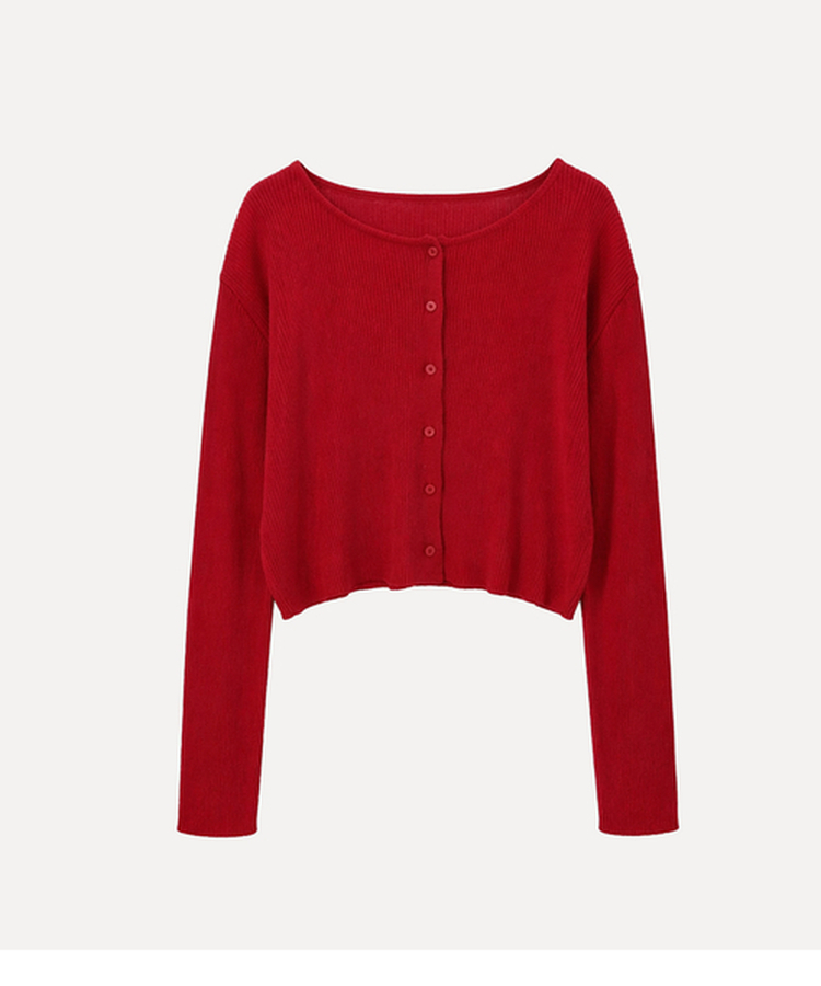 ラウンドネック長袖ニットカーディガン(7color)