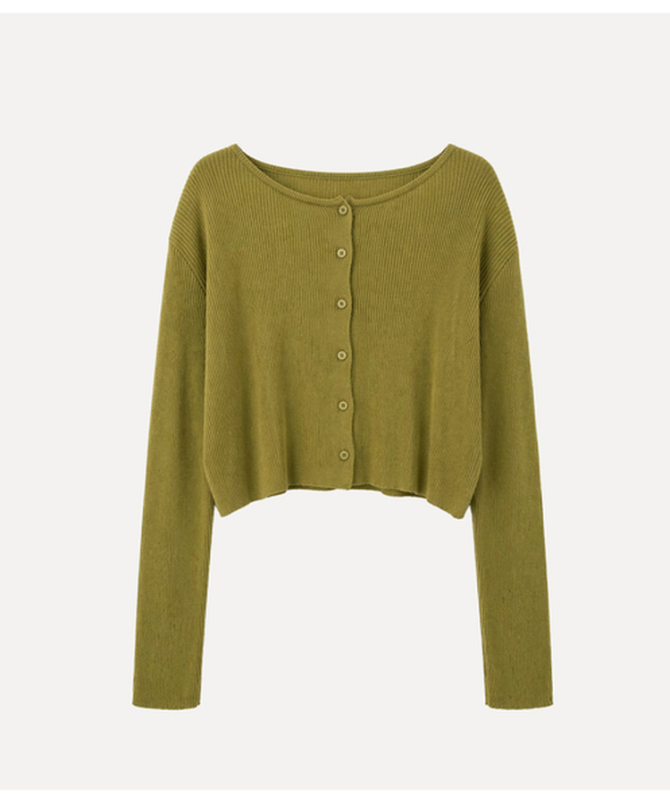 ラウンドネック長袖ニットカーディガン(7color)