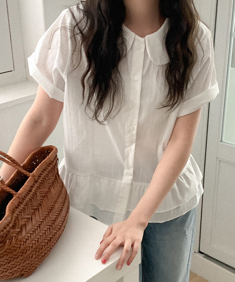 コットンカラーフリルブラウス IVORY