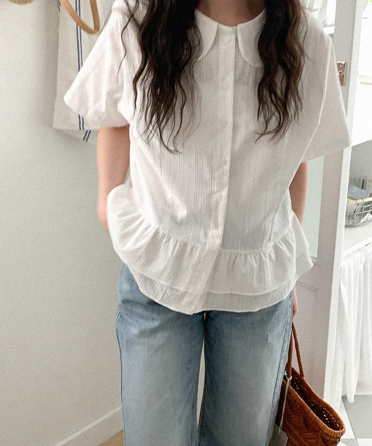 コットンカラーフリルブラウス IVORY