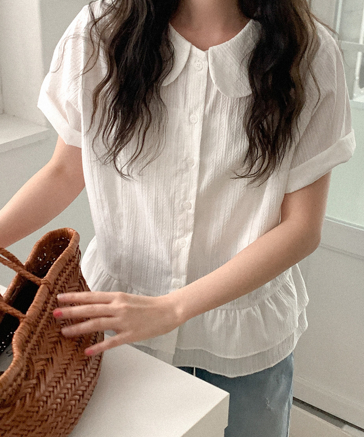 コットンカラーフリルブラウス IVORY