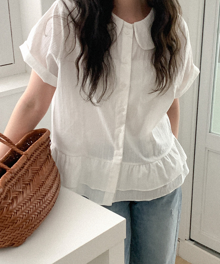 コットンカラーフリルブラウス IVORY