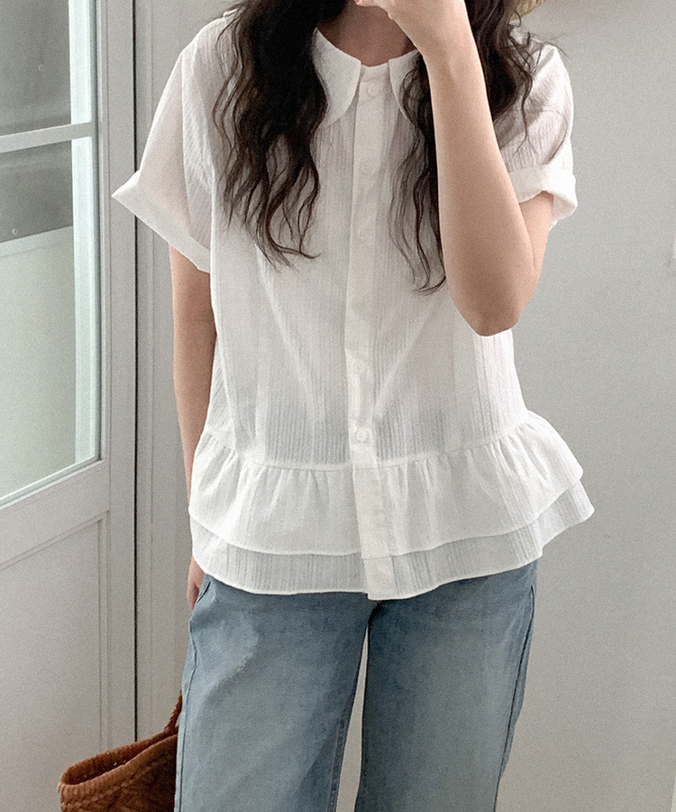 コットンカラーフリルブラウス IVORY