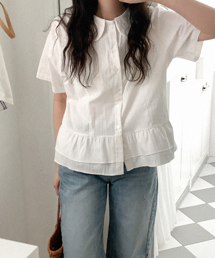 コットンカラーフリルブラウス IVORY